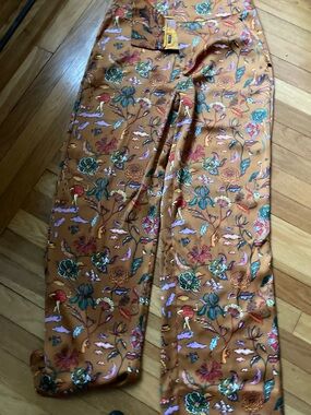 Scotch & Soda mustard yellow floral bird silk trousers. Gorgeous!!!!